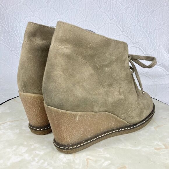 J. Crew Lace Up Ankle Wedge Booties Size 9 Tan Suede Comfort Desert Preppy Boots - Picture 9 of 14